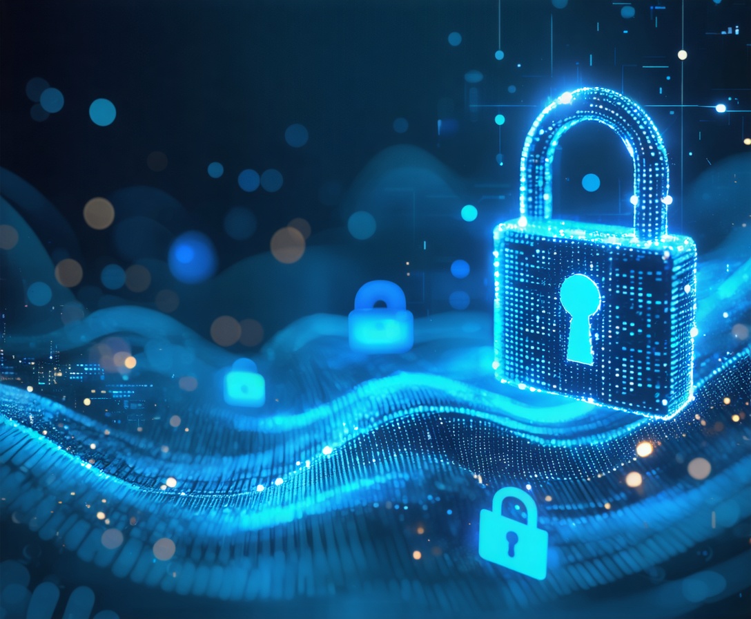 Abstract visualization of data security and flowing packets